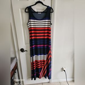 Calvin Klein Blue and Red Sleeveless Slit Maxi Sundress SKU C11